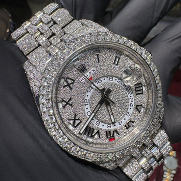 Rolex Sky-Dweller 42mm fully iced in Oystersteel with a diamond Roman dial, diamond bezel and diamond case, ref 326934