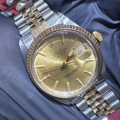 1983 Vintage Rolex DateJust 36mm | Two Tone Gold | Champagne Stick Dial | 16013
