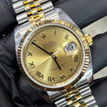 Rolex DateJust 36mm | Two Tone Yellow Gold | Champagne Roman Dial | 116233