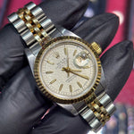 Rolex DateJust 26mm | Two Tone Yellow Gold | White Stick Dial | 69173