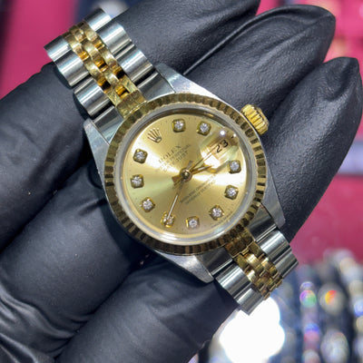Rolex DateJust 26mm | Two Tone Yellow Gold | Champagne Diamond Dial | 69173