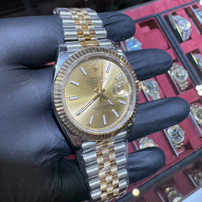 2021 Rolex DateJust 41mm | Two-Tone Gold | Champagne Stick Dial | 126333
