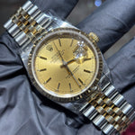 Rolex DateJust 36mm | Two Tone Yellow Gold | Champagne Stick Dial | REF: 16233