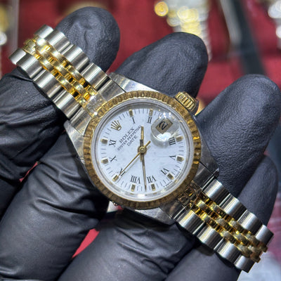 Rolex DateJust 26mm | Two Tone Yellow Gold | White Roman Dial | REF: 69173