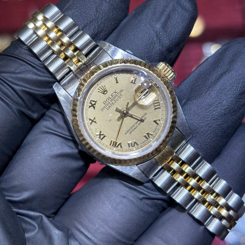 Rolex DateJust 26mm | Two Tone Yellow Gold | Champagne Roman Dial | REF: 69173