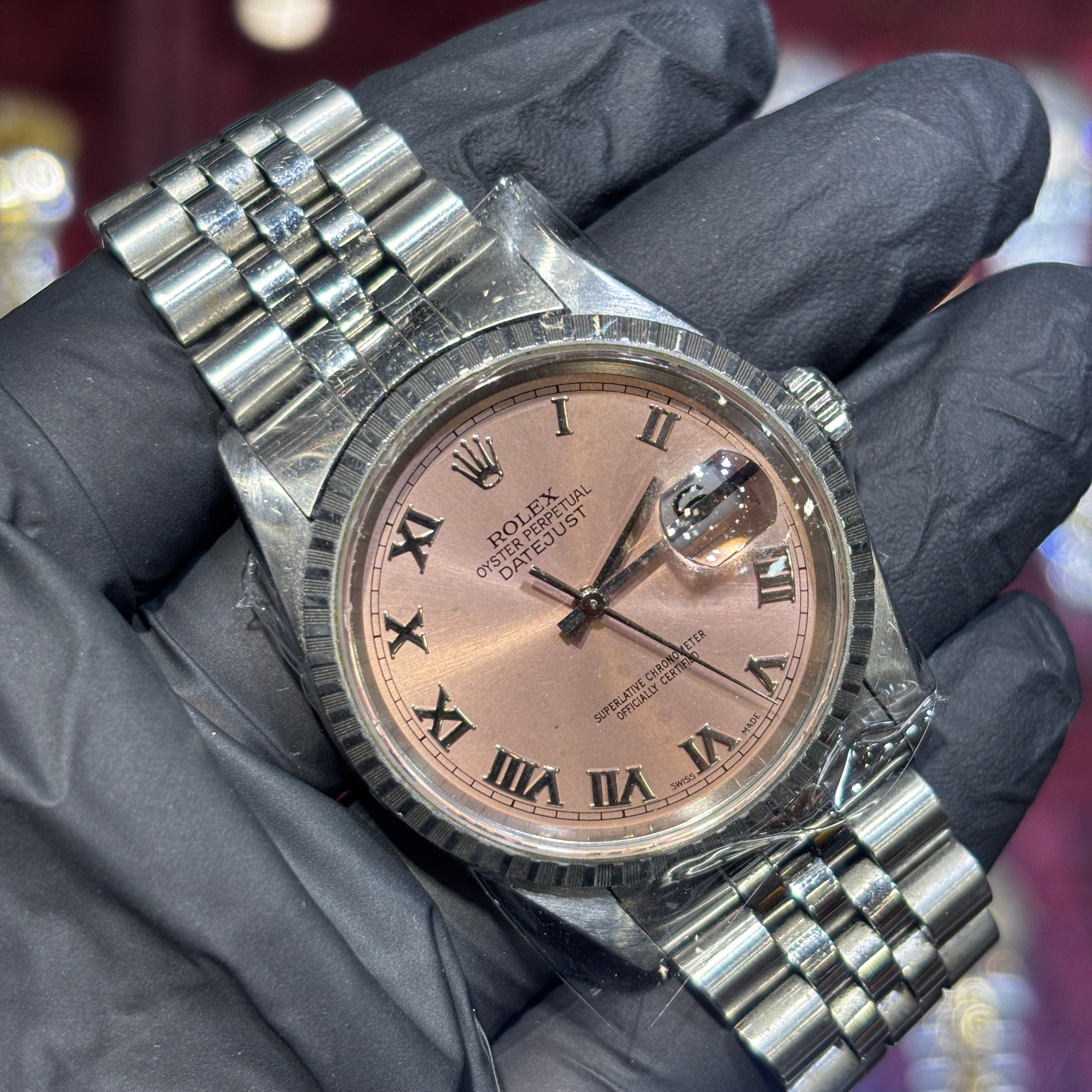 趣味 OYSTER PERPETUAL DATEJUST Rolex DateJust 36mm Oystersteel Pink Roman Dial REF: 16220 | TraxNYC