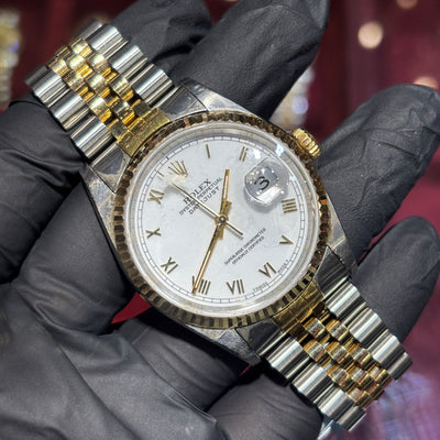 Rolex DateJust 36mm | Two Tone Yellow Gold | White Roman Dial | REF: 16233