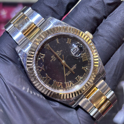 2010 Rolex Datejust 41mm | Two Tone Yellow Gold | Black Roman Dial | REF: 116333
