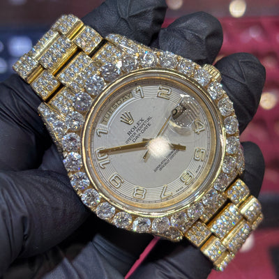 Rolex Day-Date II 41mm | 18K Yellow Gold | White Roman Dial | Iced Out Bezel | REF: 218238