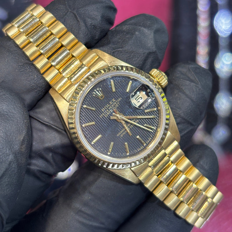 1978 Rolex President 26mm | 18K Yellow Gold | Black Tapestry Stick Dial | REF: 6917