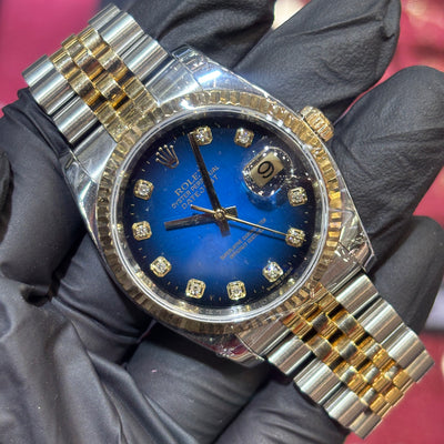 2014 Rolex Datejust 36mm | Two Tone Yellow Gold | Blue Ombre Diamond Dial