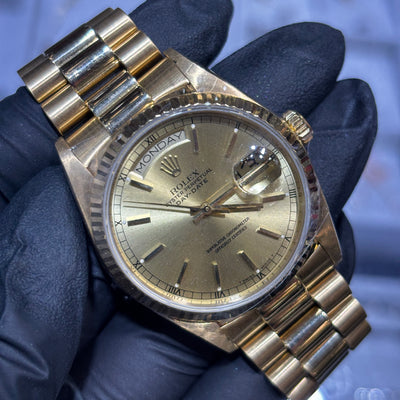 Rolex 36mm Day-Date | 18K Yellow Gold | Champagne Stick Dial