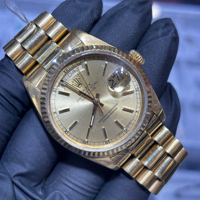 Rolex Day-Date 36mm 18K Yellow Gold | Champagne Stick Dial
