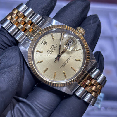1986 Rolex Datejust 36mm | Two Tone Yellow Gold | Champagne Stick Dial