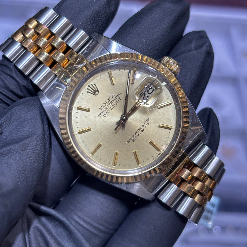 1986 Rolex Datejust 36mm | Two Tone Yellow Gold | Champagne Stick Dial
