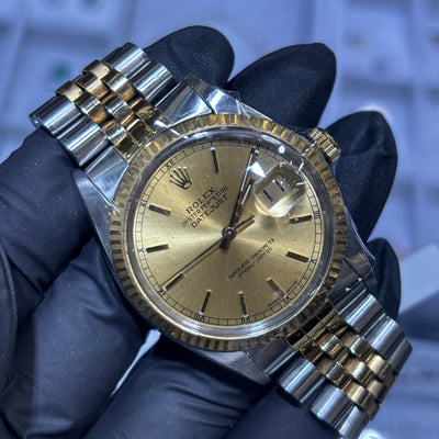 Rolex Datejust 36mm | Champagne Stick Dial | Two Tone Yellow Gold