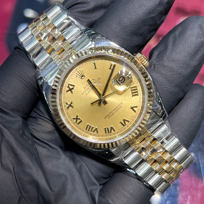 Rolex DateJust 36mm | Two Tone Yellow Gold | Champagne Roman Dial | 116233