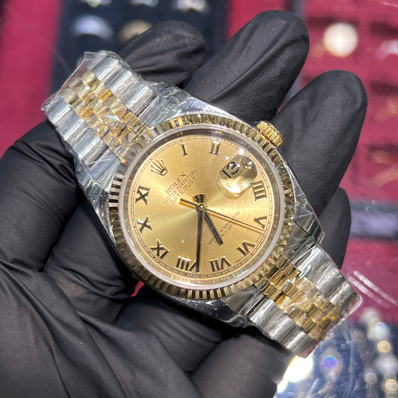 Rolex DateJust 36mm | Two Tone Yellow Gold | Champagne Roman Dial | 116233