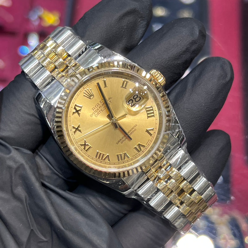 2010 Rolex DateJust 36mm | Two Tone Yellow Gold | Champagne Roman Dial | 116233