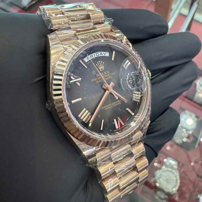 2024 Rolex Day-Date 40mm | 18K Everose Gold | Black Ombre Roman Dial | 228235