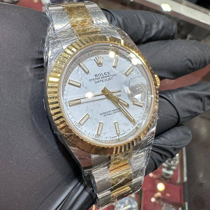 2021 Rolex DateJust 41mm | Two Tone Yellow Gold | White Stick Dial | 126333