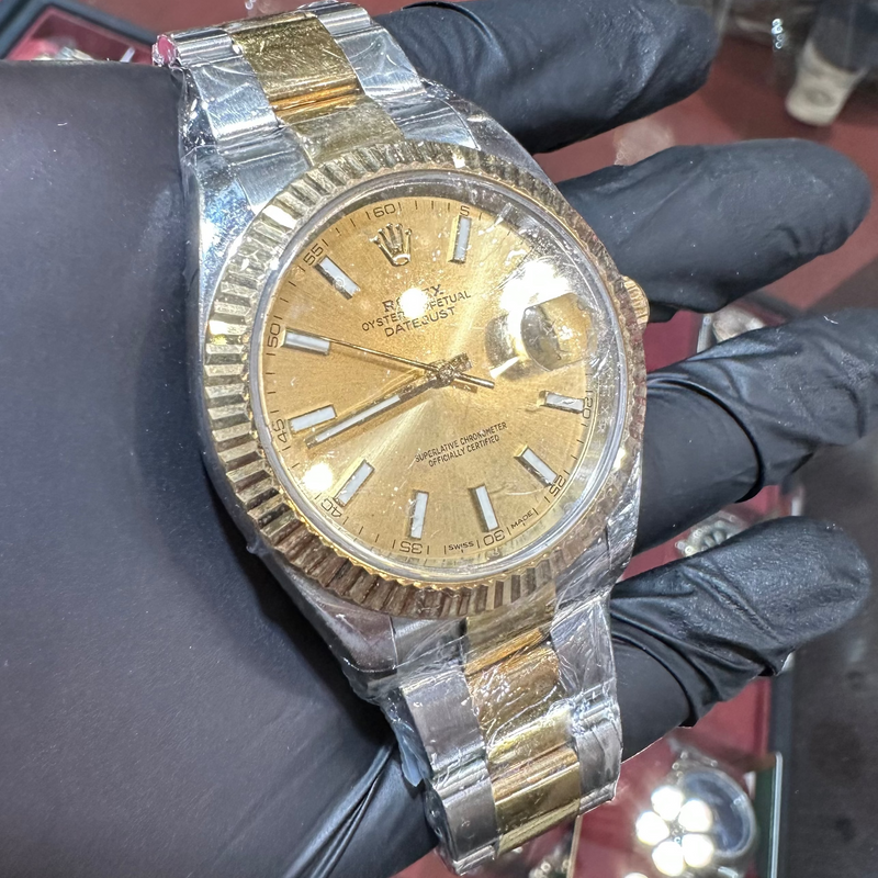 2019 Rolex DateJust 41mm | Two Tone Yellow Gold | Champagne Stick Dial | 126333