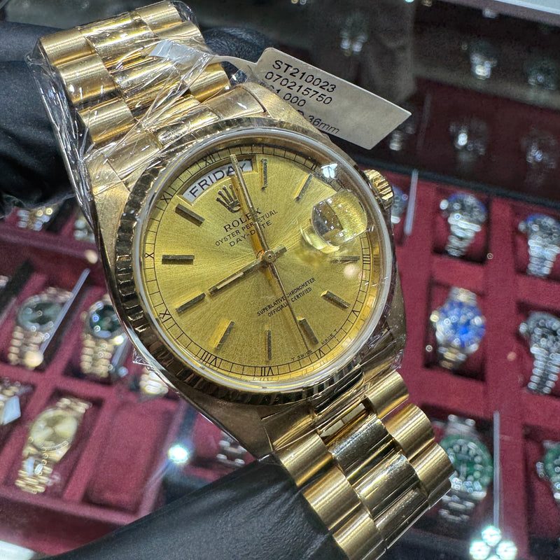 Rolex Day-Date 36mm | 18K Yellow Gold | Champagne Stick Dial