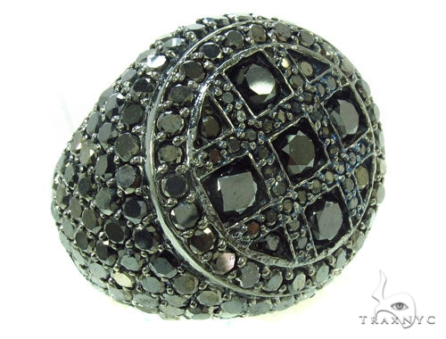 Men's black diamond ring with round and square stones in a bold design