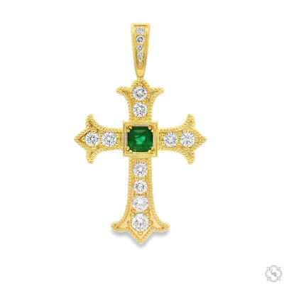 10K Gold Imperial Emerald Cross Medium with Lab-Grown Diamonds