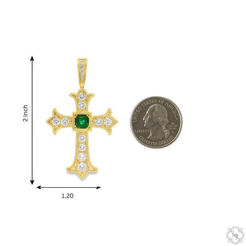 10K Gold Imperial Emerald Cross Medium with Lab-Grown Diamonds, photo 10 of 10