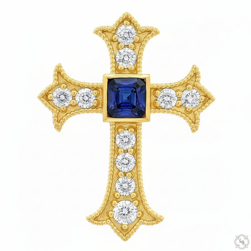 10K Gold Imperial Sapphire Cross Small with Lab-Grown Diamonds, photo 4 of 6