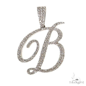 14K white gold initial B pendant encrusted with round diamonds