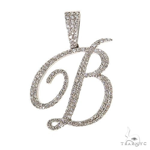 14K white gold initial B pendant encrusted with round diamonds
