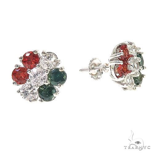 14K Gold Italy Hungary Sapphire Flower Earrings, view 2