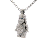 925 silver mini block Jesus pendant with blue diamond eyes on anchor chain necklace.