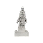 Silver TraxNYC Jesus pendant with blue diamond eyes on anchor cable chain.