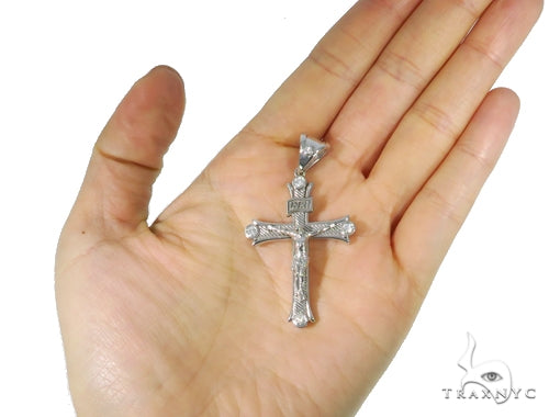 10K White Gold Diamond Cross Crucifix  45406 - Image 7