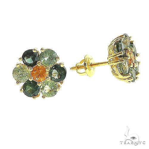 14K Gold Jungle Sapphire Flower Earrings, photo 2 of 3