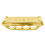 24k gold four-finger ring styled as a gold bullion bar with detailed engravings.