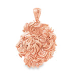 Yellow gold lion head pendant with intricate flowing mane details, polished finish.