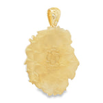 Yellow gold lion head pendant with intricate flowing mane details, polished finish.