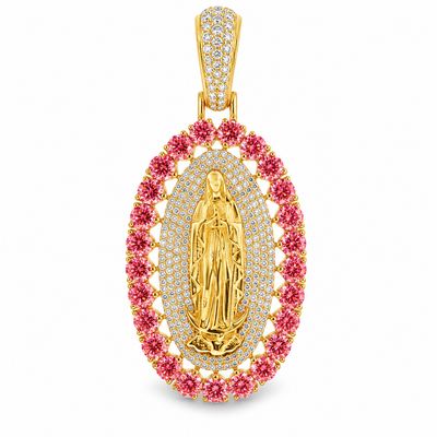 La Virgin De Guadalupe Pendant with Pink Diamonds