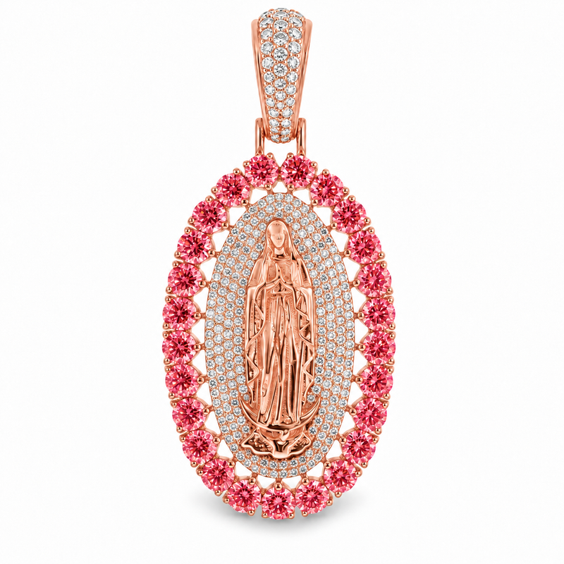 La Virgin De Guadalupe Pendant with Pink Diamonds, view 3