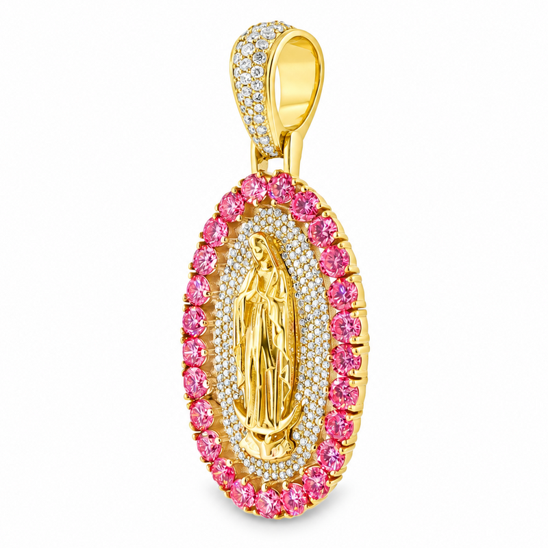 La Virgin De Guadalupe Pendant with Pink Diamonds, view 4