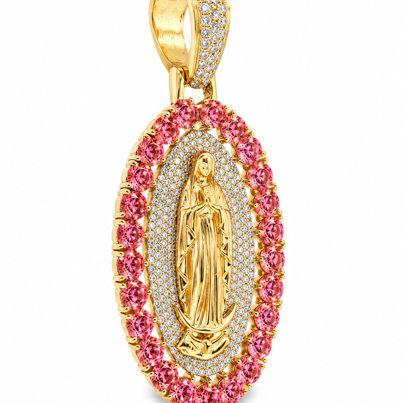 La Virgin De Guadalupe Pendant with Pink Diamonds, view 5