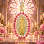 La Virgin De Guadalupe Pendant with Pink Diamonds, view 10