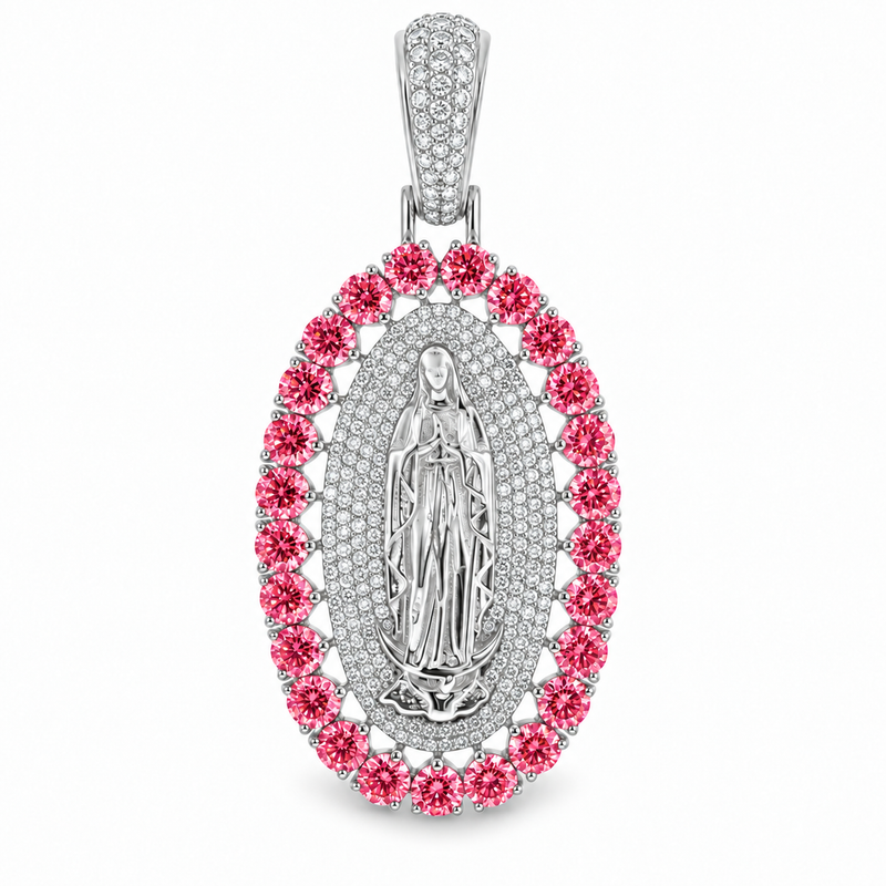 La Virgin De Guadalupe Pendant with Pink Lab-Grown Diamonds, view 2