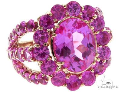 Ladies Pink Sapphire Halo Flower Ring 57698 - Image 1