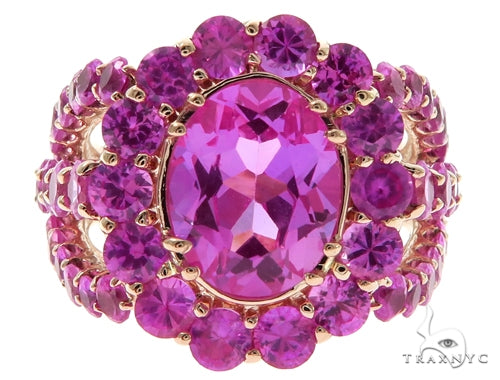 Ladies Pink Sapphire Halo Flower Ring 57698 - Image 2