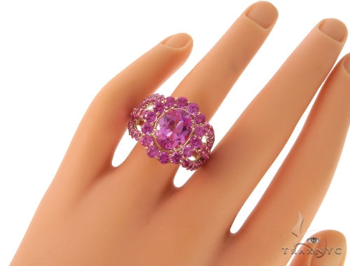 Ladies Pink Sapphire Halo Flower Ring 57698 - Image 7